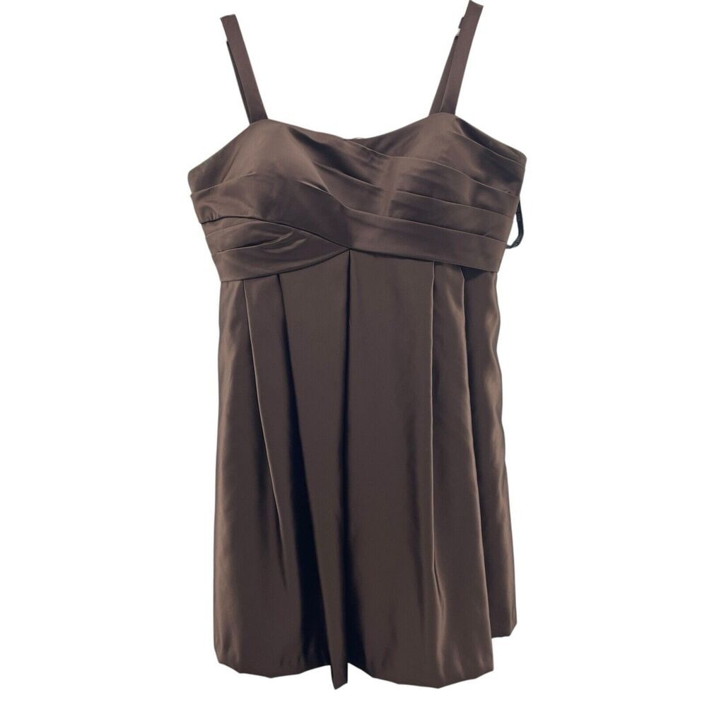 Bill Levkoff Sz 20 Brown Satin Cocktail Dress Fit & Flare Big Bow Detail Pockets